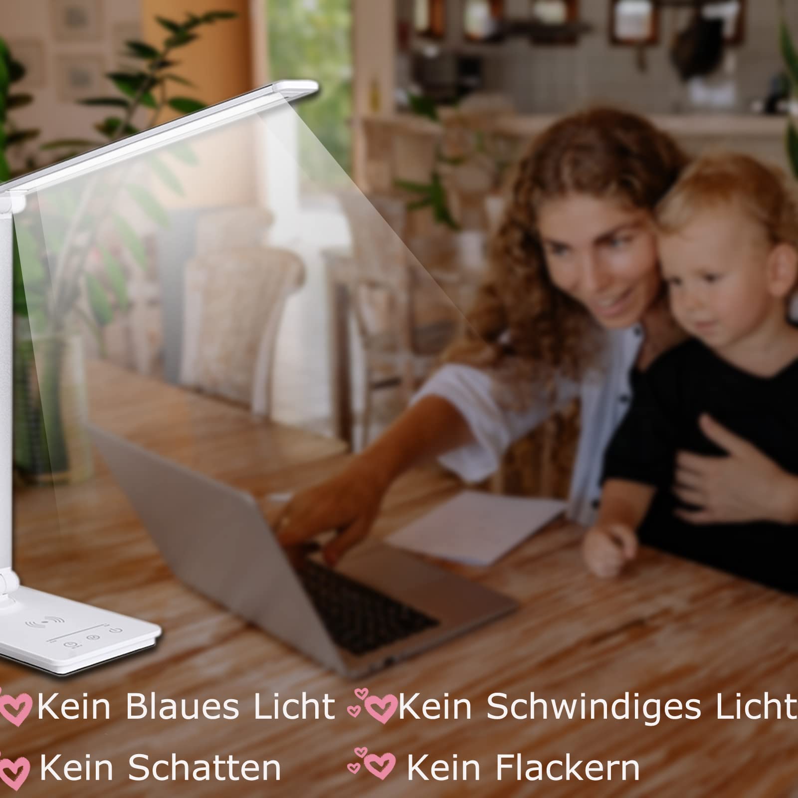 Tischlampe, Schreibtischlampe Büro 5 Farb und Stufenloses Dimmen Tischleuchte mit Wireless Ladegerät und Timmer Nachttischlampe Memory-Funktion Augenfreundliche Leselampe für Arbeit Lernen weiß
