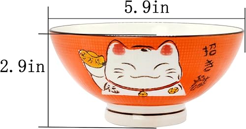 Miniatura 2 de Cuencos de cereales aptos para microondas, cuencos de cerámica grandes para fideos, cuencos de cocina, cuencos de la suerte para gatos, Maneki Neko,