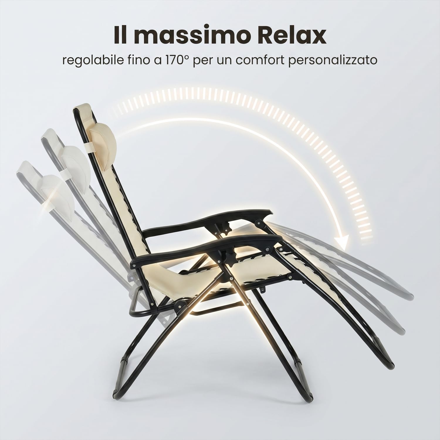 Marvin Sdraio Reclinabile Gravity da Giardino, Lettino Relax Pieghevole in Acciaio con Schienale Regolabile e Sistema di Blocco, Poltrona Prendisole per Terrazzo, Piscina, Spiaggia e Outdoor (Beige)
