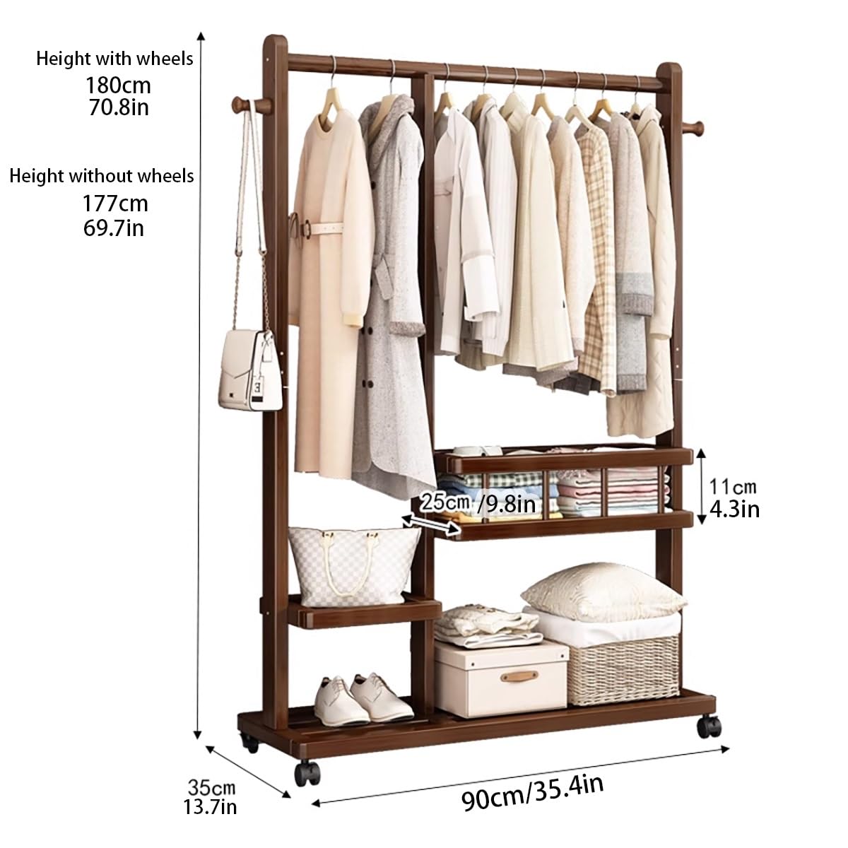 3-in-1 hall tree,coat tree freestanding heavy duty,solid wood,Multi-Purpose Home Organizer,for Coats, Hats, Handbags and Scarves, Entryway, Bedroom(69.7 * 13.7 * 35.4in)