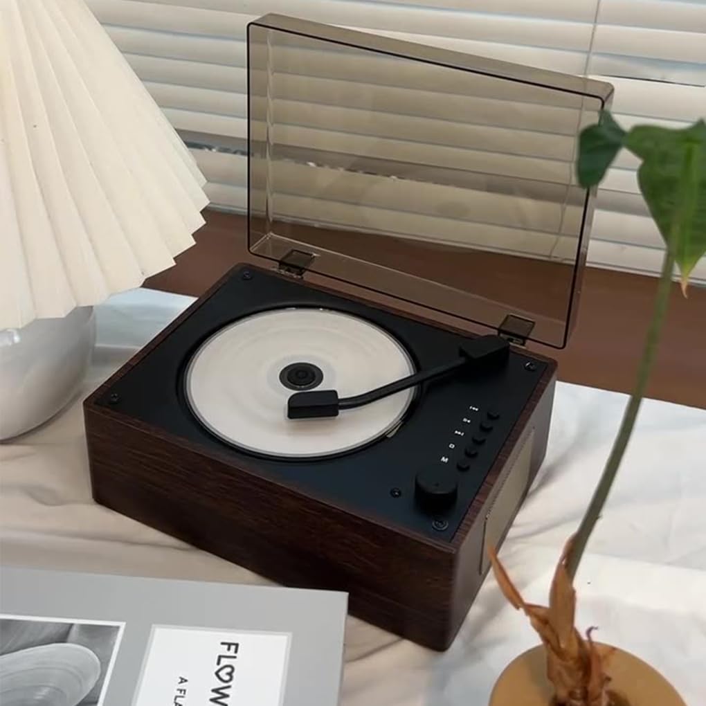 Lettore CD Bluetooth portatile per ascoltare la tua musica preferita ovunque. Design elegante e retrò. Batteria al litio integrata da 2000 mAh, marrone