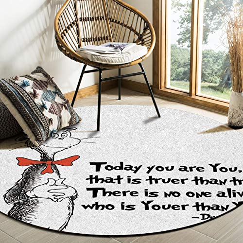 Fafahome Round Area Rug 5ft Dr. Seuss Classic Cat in The Hat Runner Rugs Non-Slip Backing Floor Carpet for Living Room Bedroom Kitchen