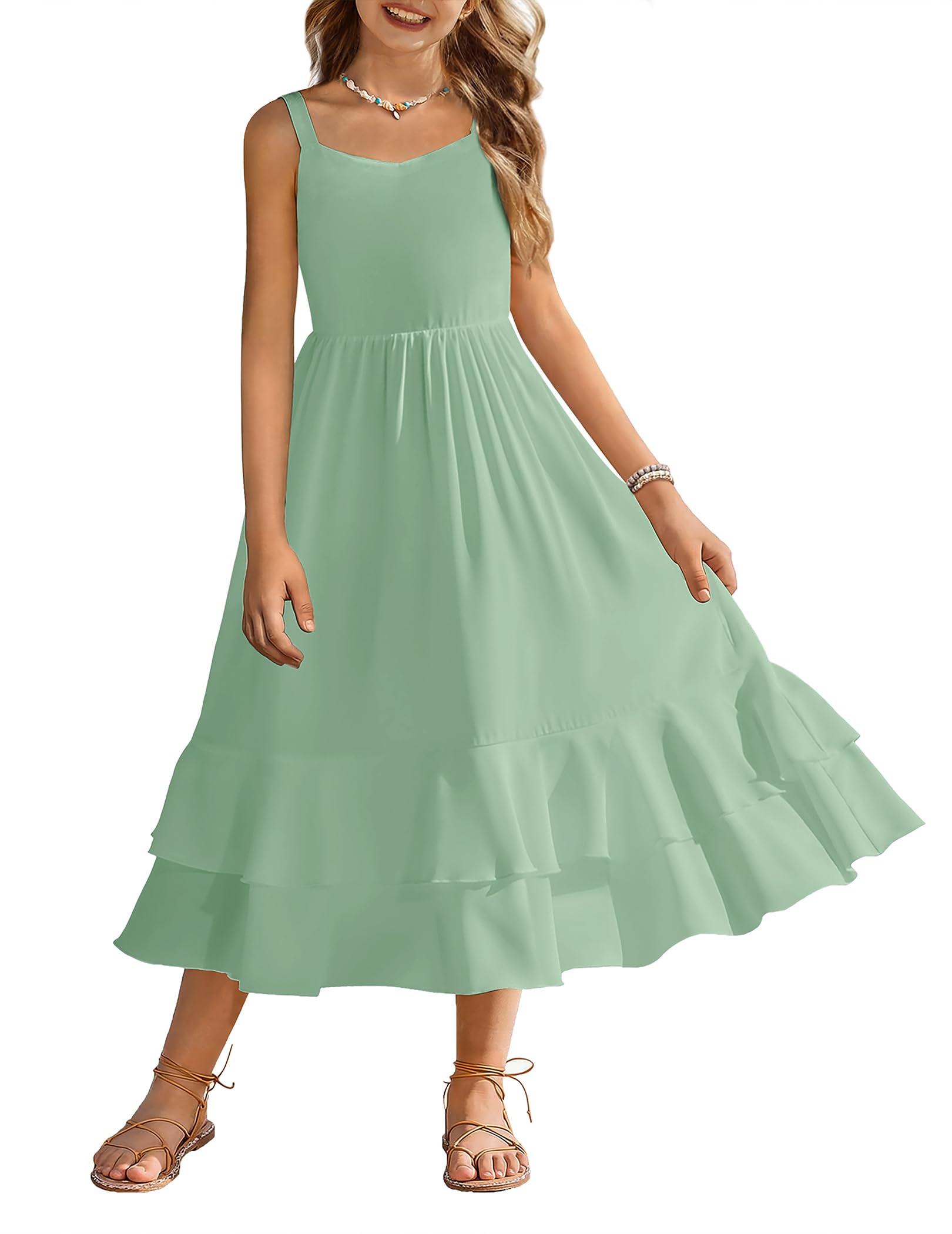 Arshiner Girls Cami Summer Dress Casual Sleeveless Sundress with Pockets for 5-14 Y — view 12