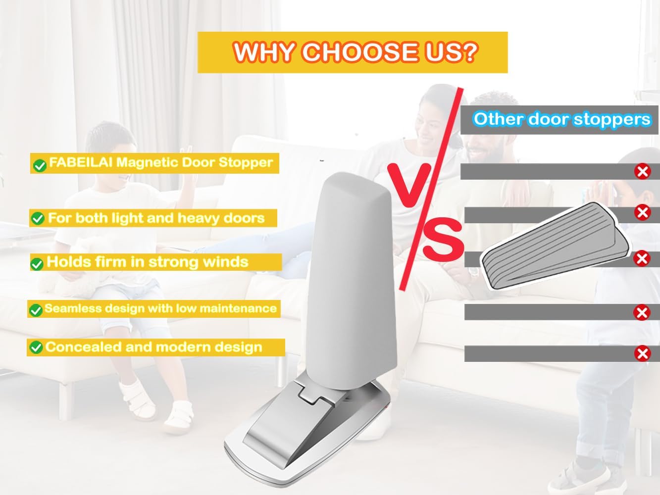 2 Pack Magnetic Door Stopper Catch Stop Stainless Steel Doorstops stoppers Holder Stops for Bottom of Floor Mounting No Drill Strong Adhesive Tape Magnet Keep Doors Open Mounted,Grey+Grey