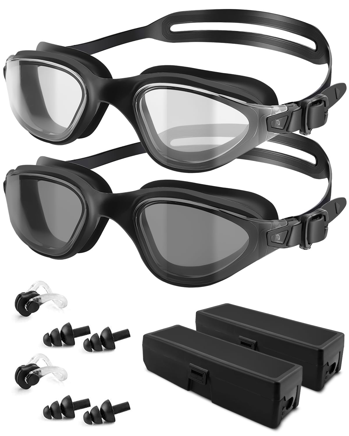 Anti-Fog Swimming Goggles Adults 2 Pack Providing UV Protection and Secure fit Ensuring a Leak-free Swimming Experience Suitable for Both Men and Women Black + Grey โ image 1