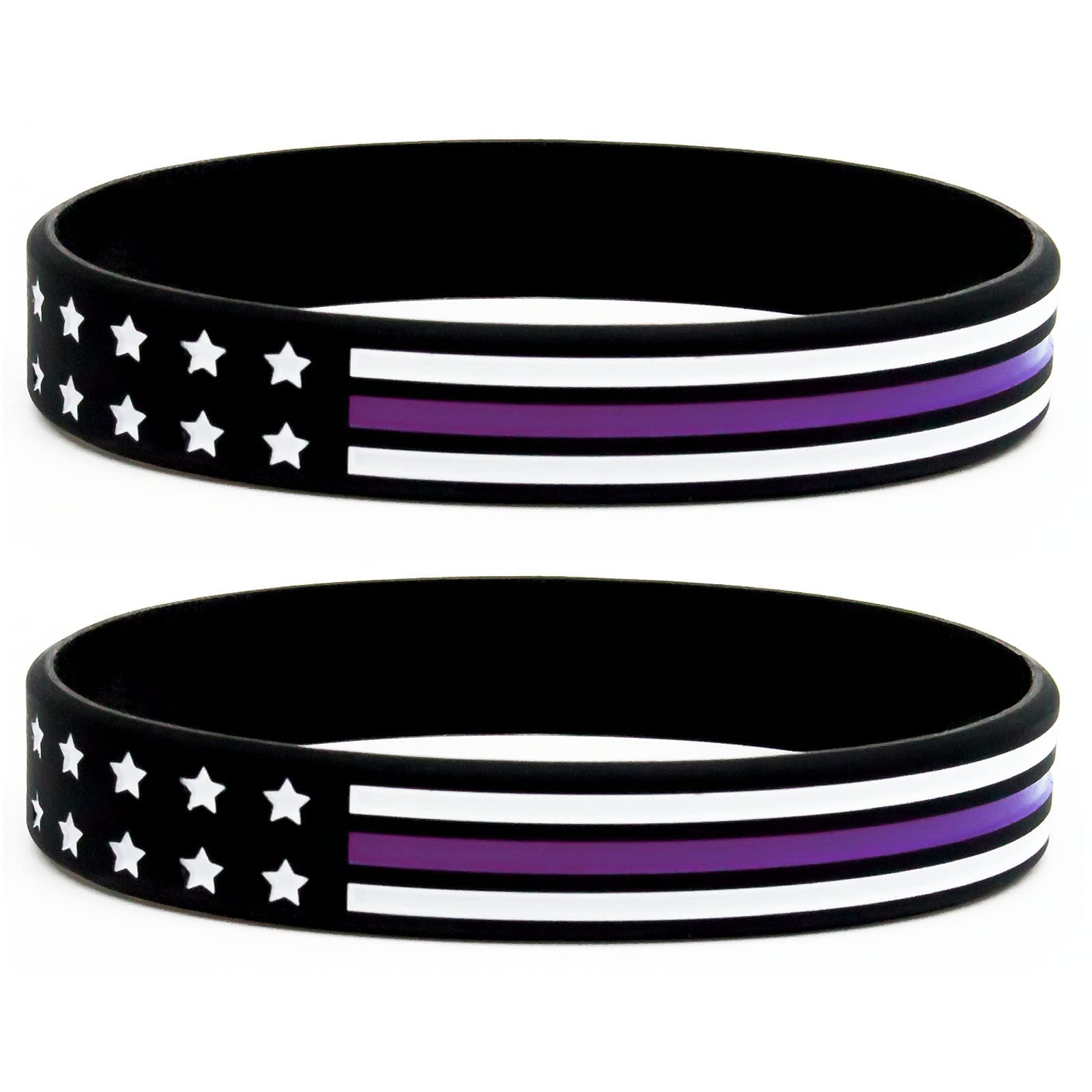 Thin Purple Line Flag Bracelets (6-pack) - Security Guard Gifts and Accessories, Apparel Gear For Security Guards and Security Professionals - Bulk Pack of 6 Silicone Rubber Wristbands for
