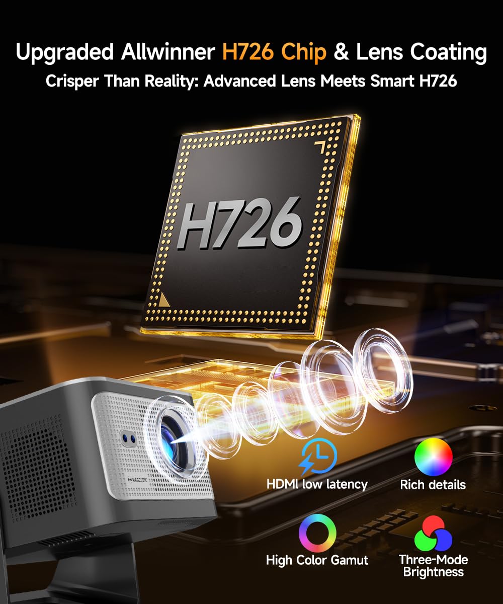 Magcubic Mini Beamer 4K/8K Native 1080P Unterstützt, Projektor Tragbarer 600 ANSI, Android 14 WiFi 6 Bluetooth 5.4, Autofokus, 180° Drehbar, 12W Lautsprecher, Heimkino Outdoor, HY350 Max