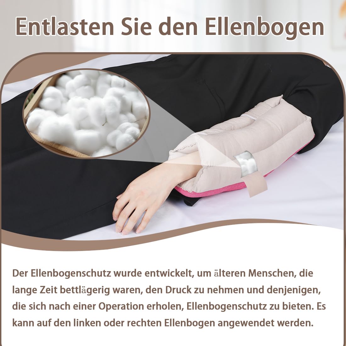 EZ Assistive Medizinischer Ellbogenschützer für Senioren und bettlägerige Patienten mit weicher Faserpolsterung (Khaki, Übergrößen)