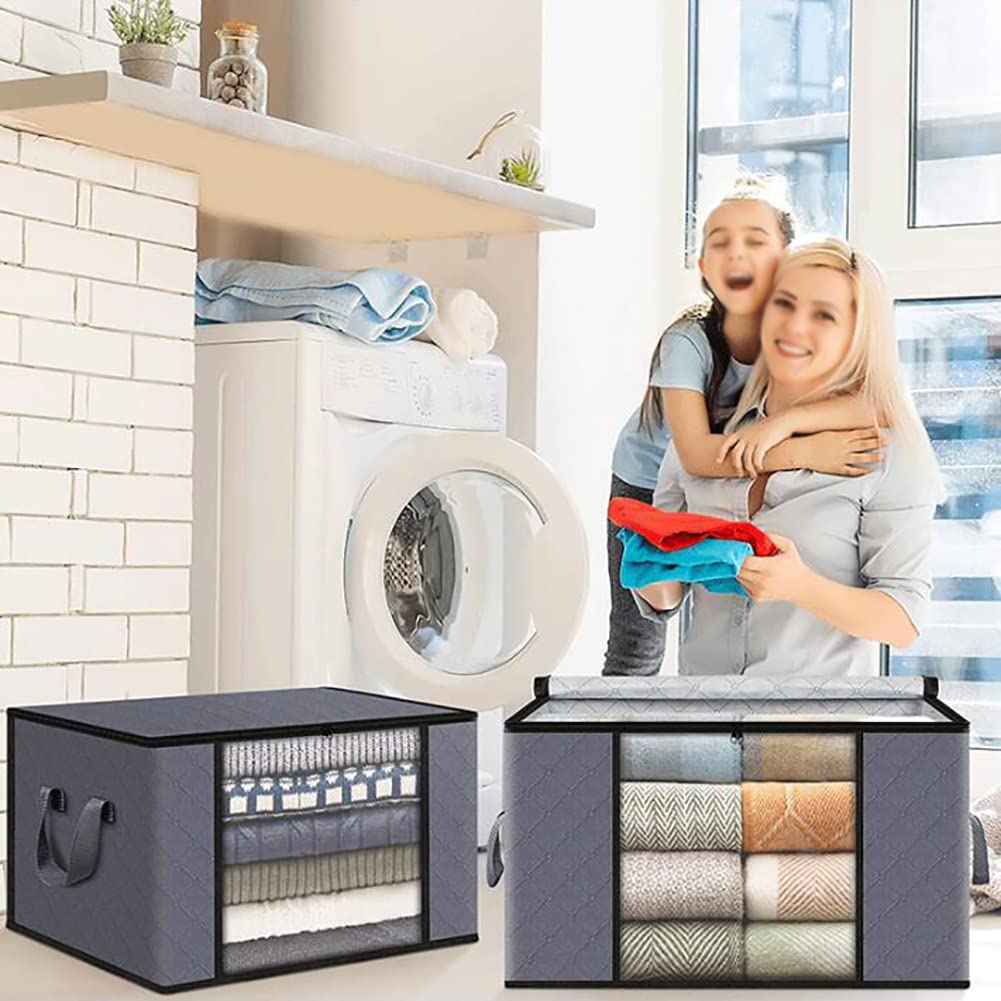 Confezione 6 Borse Porta Abiti Pieghevoli Grigie con Coperchi - Grandi Dimensioni (60 * 35 * 43) - Ideali per Organizzazione Sotto il Letto e nell'Armadio