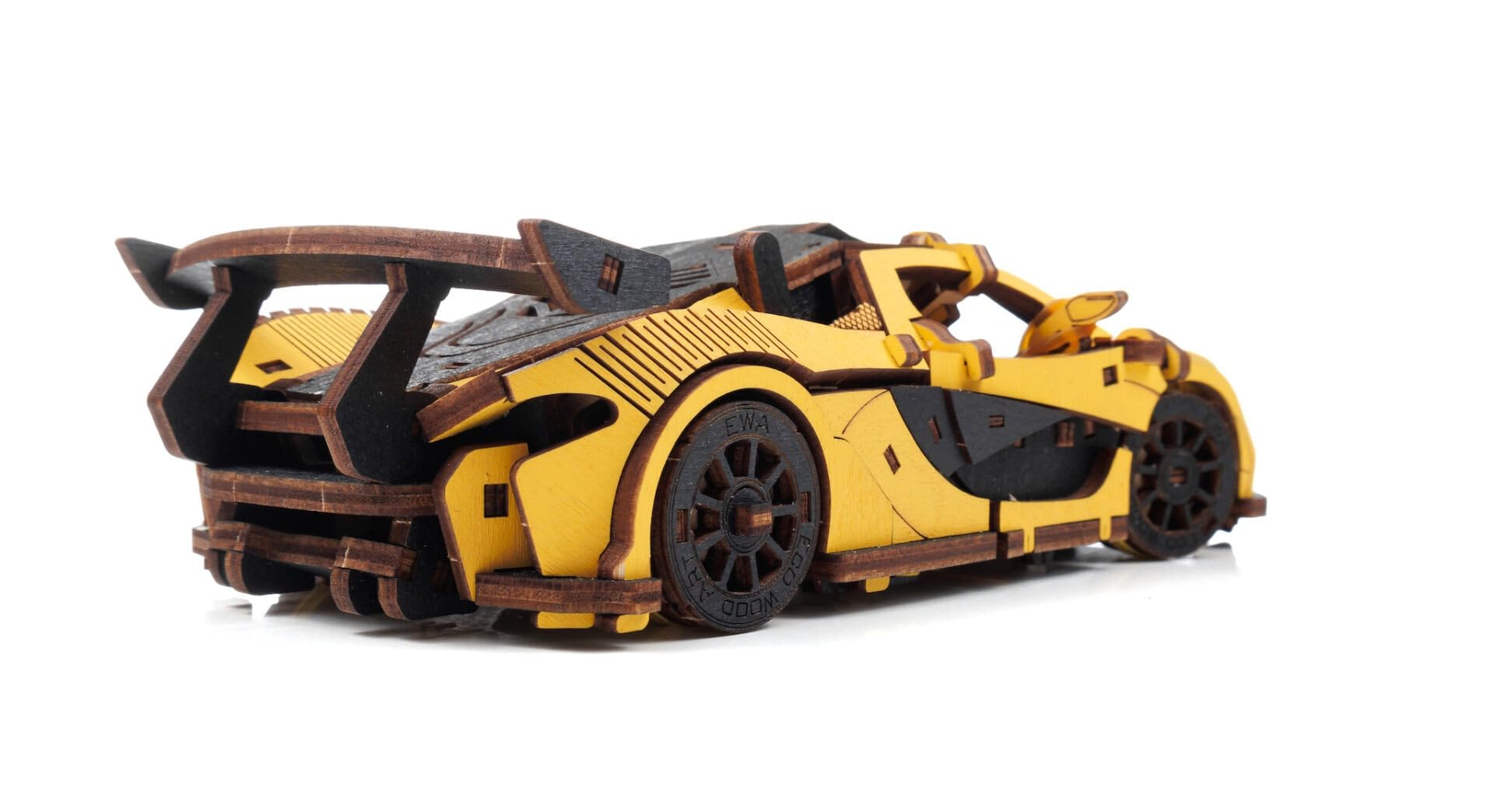 EWA - Puzzle 3D - Voiture de course - Kit de modélisation en bois pour adultes - Avec mécanisme à remonter, roues mobiles et intérieur détaillé - Jouet de voiture en bois - Cadeaux pour adolescents et
