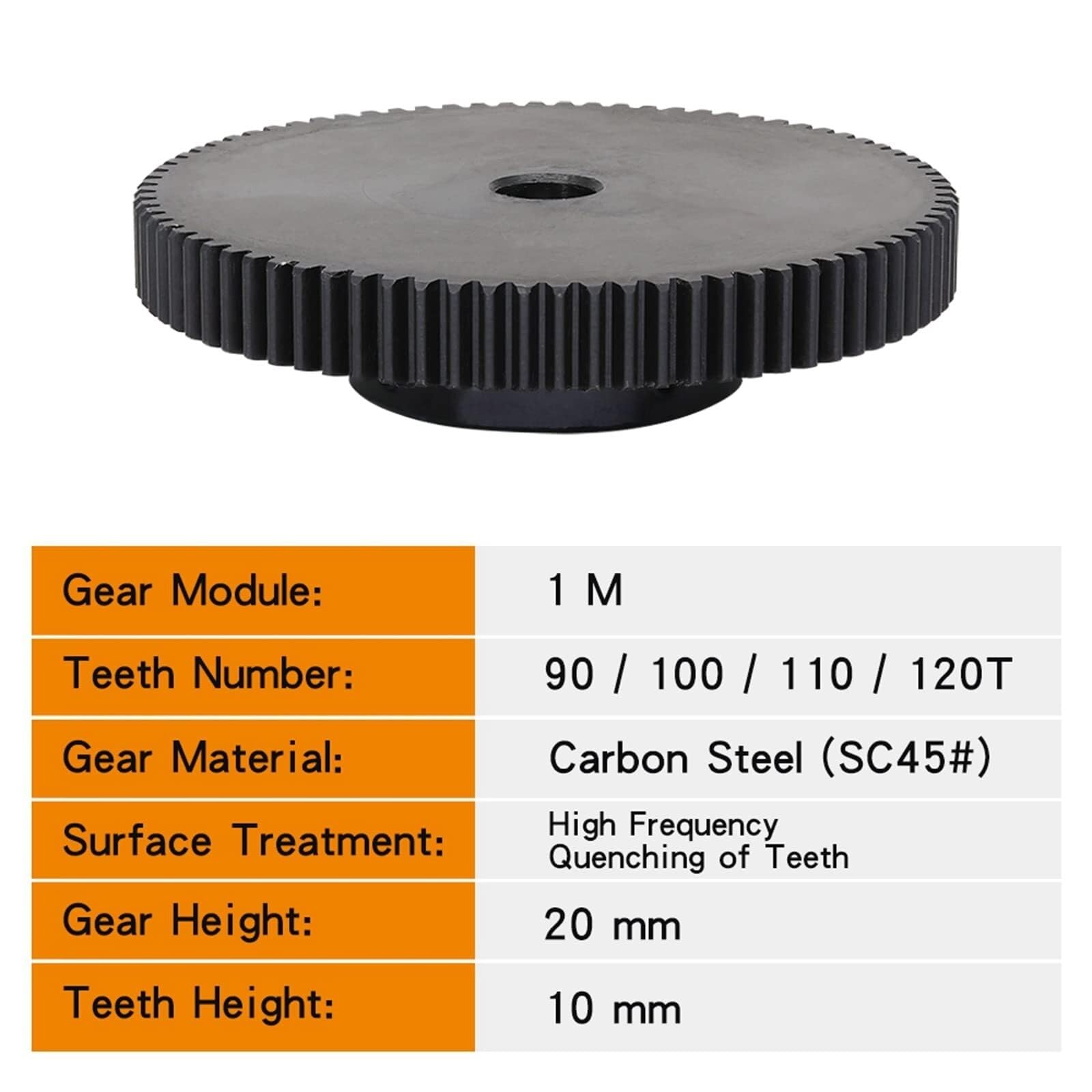 Engranaje recto (1 pieza, 1 módulo, 90/100/110/120 dientes), de acero al carbono con plataforma escalonada, for transmisión de potencia y cremalleras.(90 Teeth,Bore 10mm)