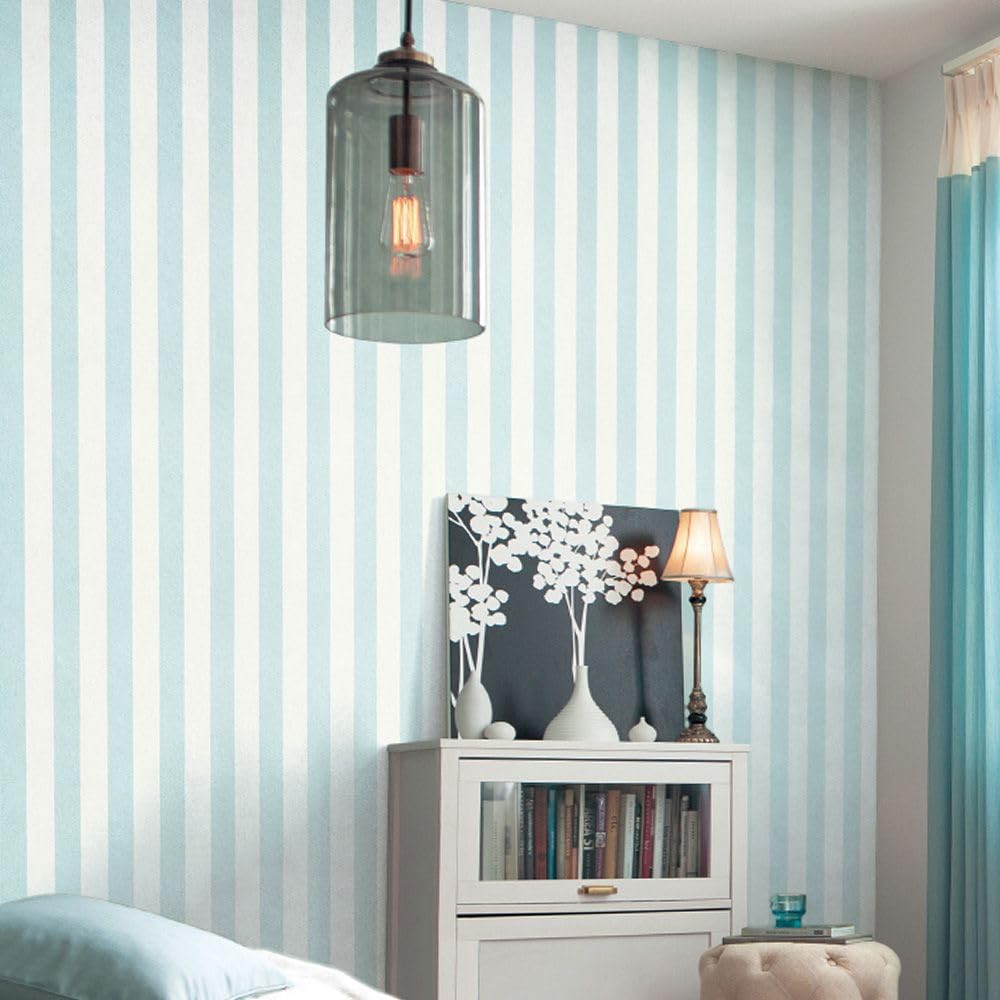 Amazon | 壁紙屋本舗 のりなし 壁紙 ストライプ 水色 FE-76843