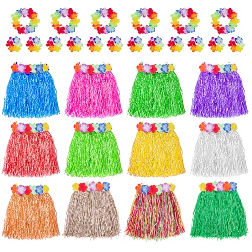 Garma 48 Pcs Hawaiian Grass Skirts for Luau Party Supplies Set