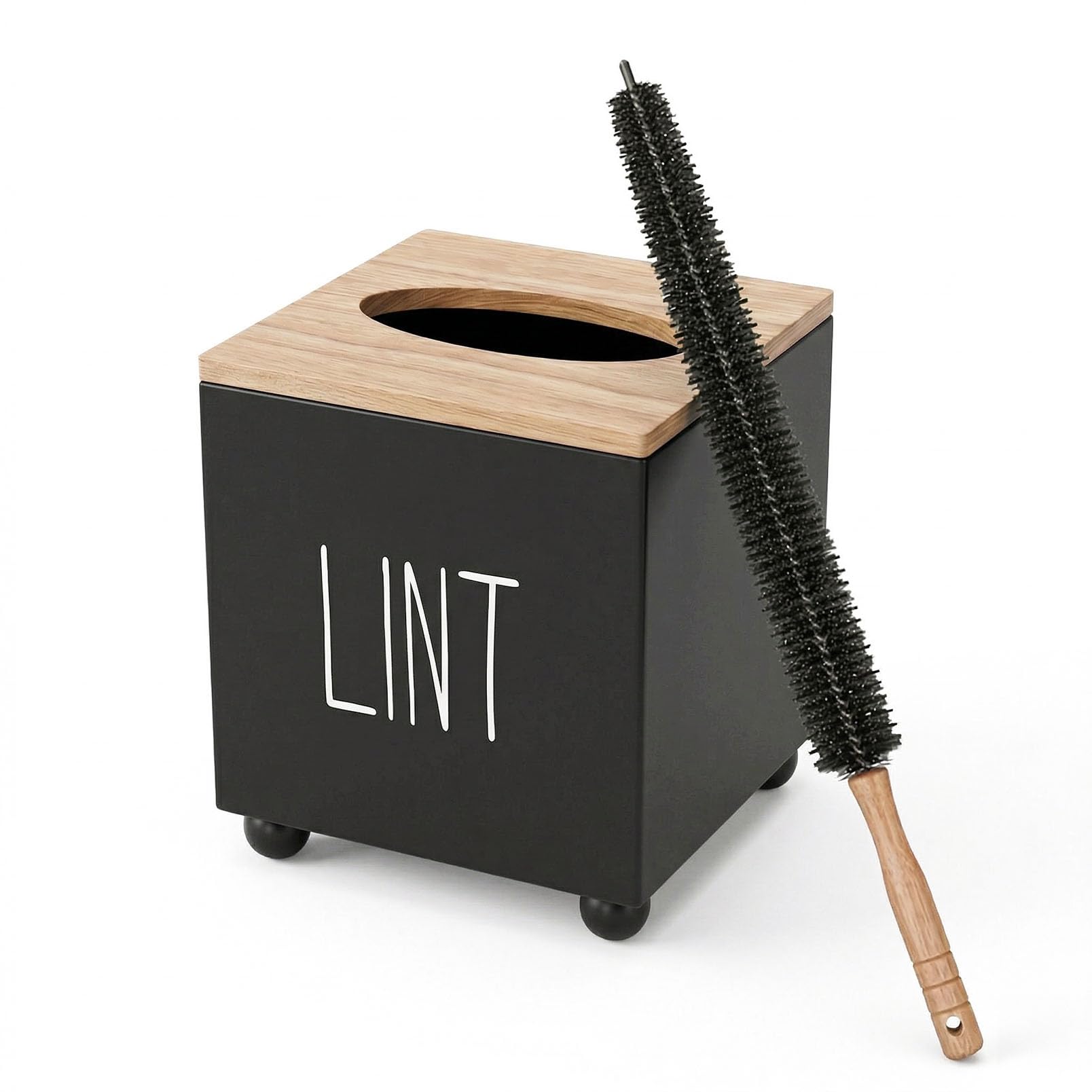 Lint Bin for Laundry Room, Farmhouse Lint Box, Wooden Lint Holder with Lid, Lint Container for Laundry Room Decor, Dryer Lint Trash Can for Laundry Accessory Organization(Black)