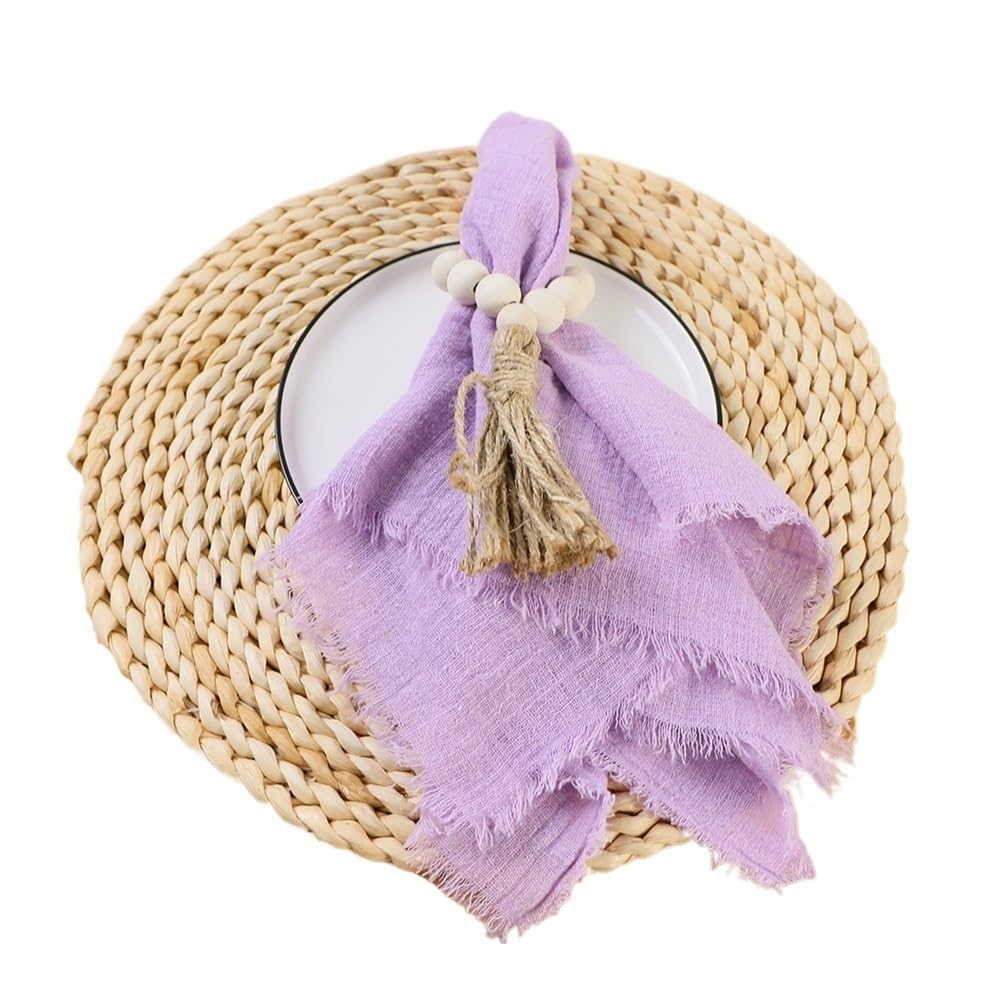 4PCS 42x42cm Cotton Gauze Wedding Napkins,Retro Cheesecloth Table Decor, Muslin Tea Towels Dinner Rustic(4PCS Purple)
