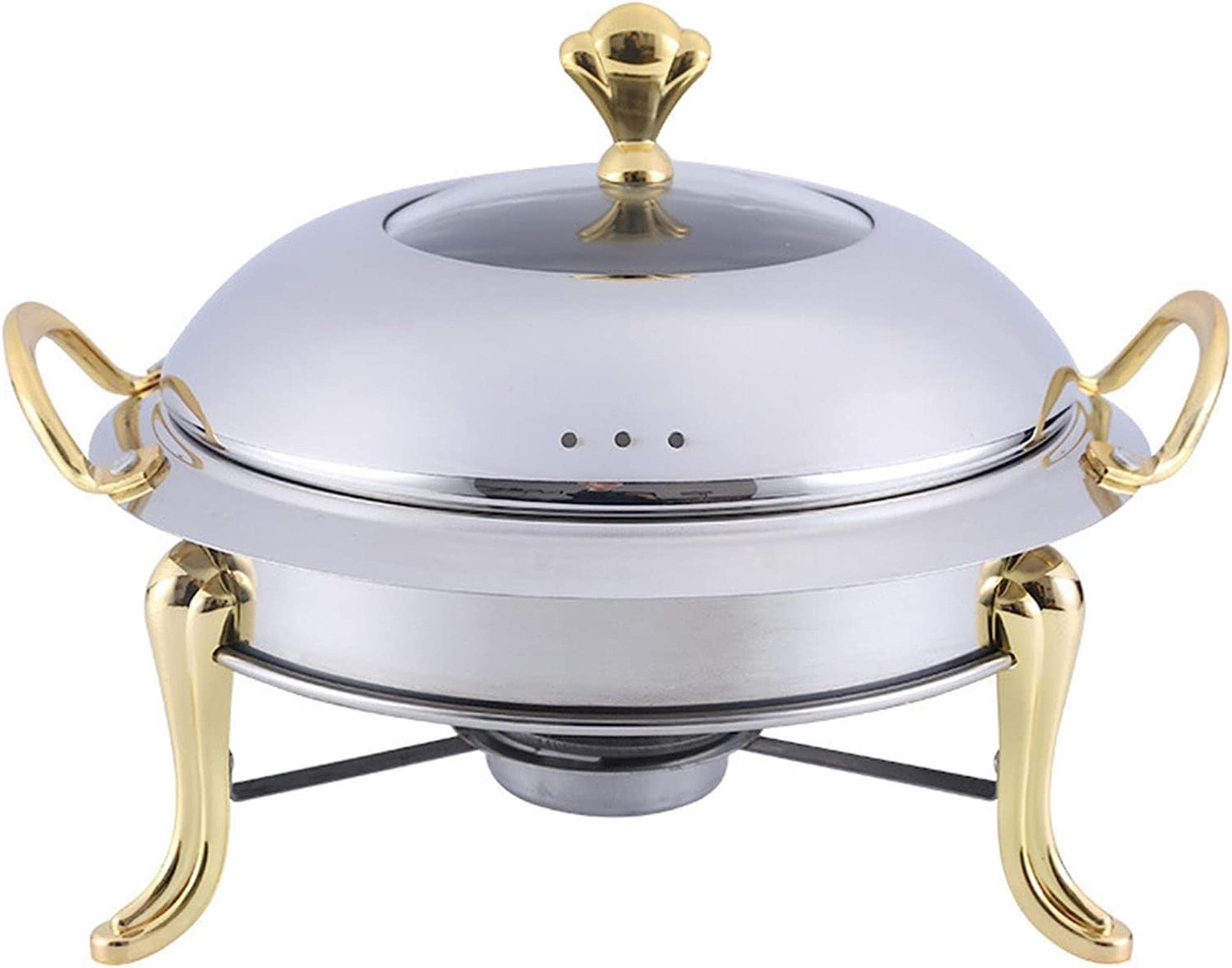 Scaldavivande elettrico da buffet in acciaio inox, scaldavivande rotondo da buffet con coperchi e contenitori per combustibile, per matrimoni, feste, banchetti, eventi di catering (oro 20 cm)