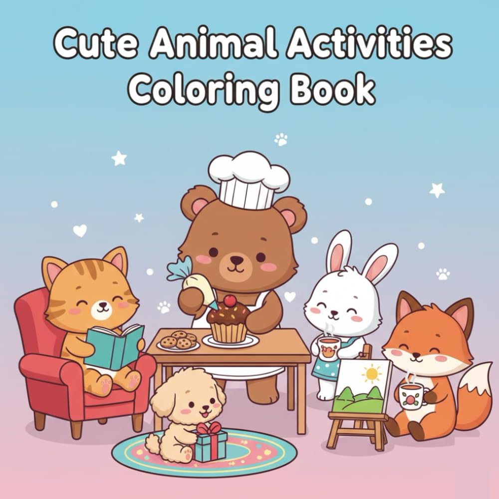 Cute Animal Activities Coloring Book: Fun and Relaxing Coloring Pages with Adorable Animals for Kids, Teens, and Adults