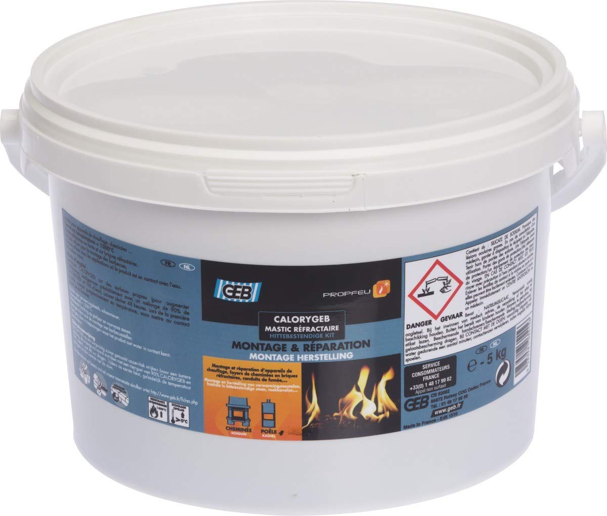 GEB Calorygeb Mastic réfractaire pour montage et réparation d'appareils de chauffage - Sceau 5kg