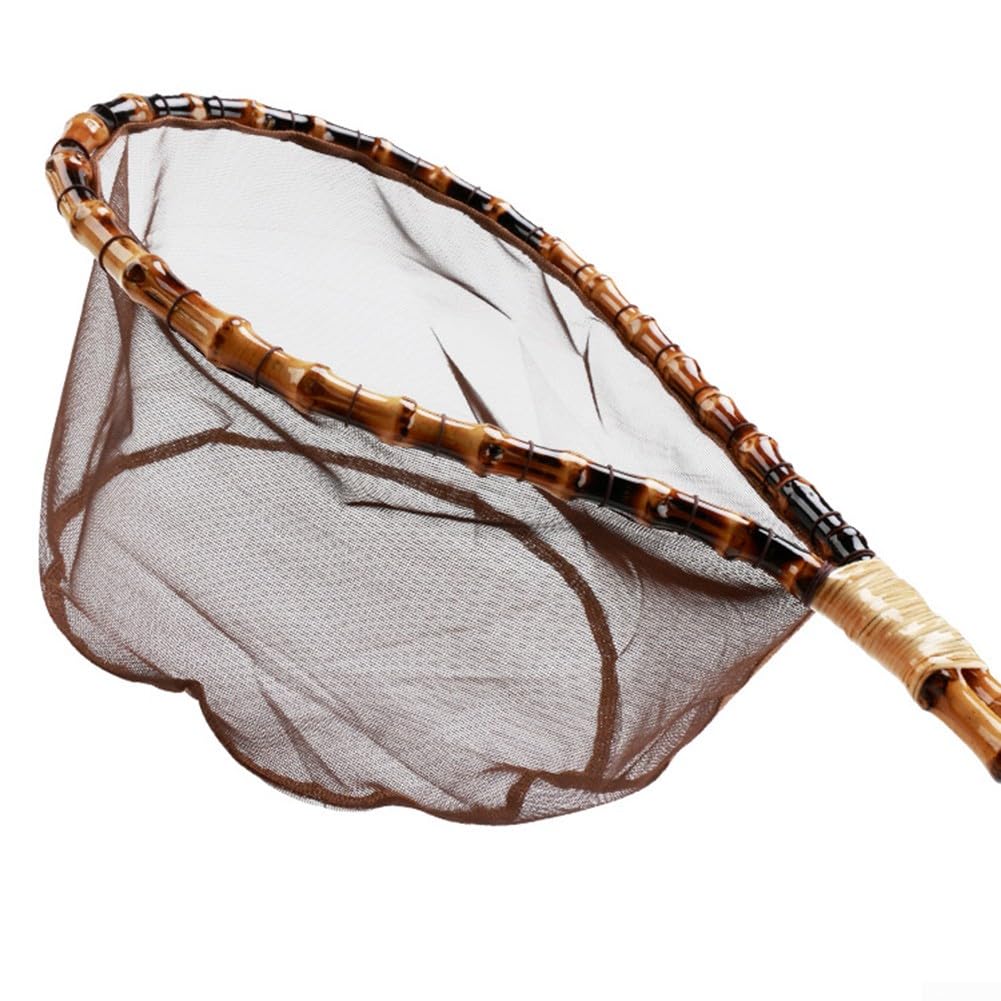 Épuisette de pêche à la mouche, cadre en bois, maille en caoutchouc souple ou maille en nylon imperméable pour attraper et libérer la truite et le bar