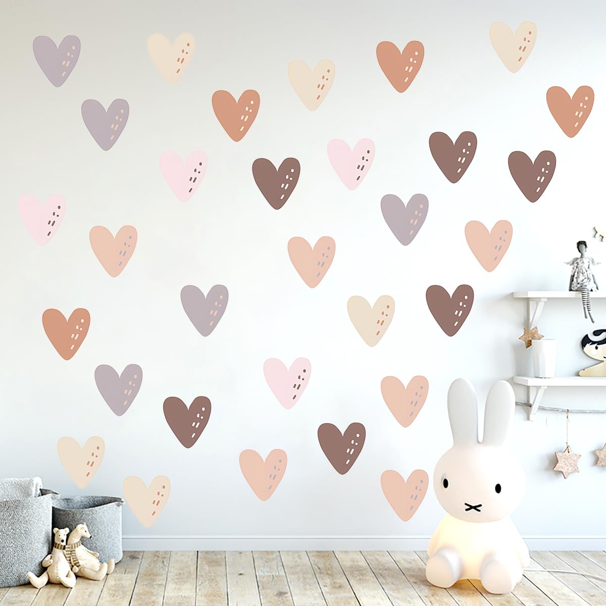 Kibi Wall Stickers Hearts Decorative Pattern, Pastel Neutral Colours, 82 x 64 cm, 6 Sheets 21 x 14.8 cm (C) - Image 3