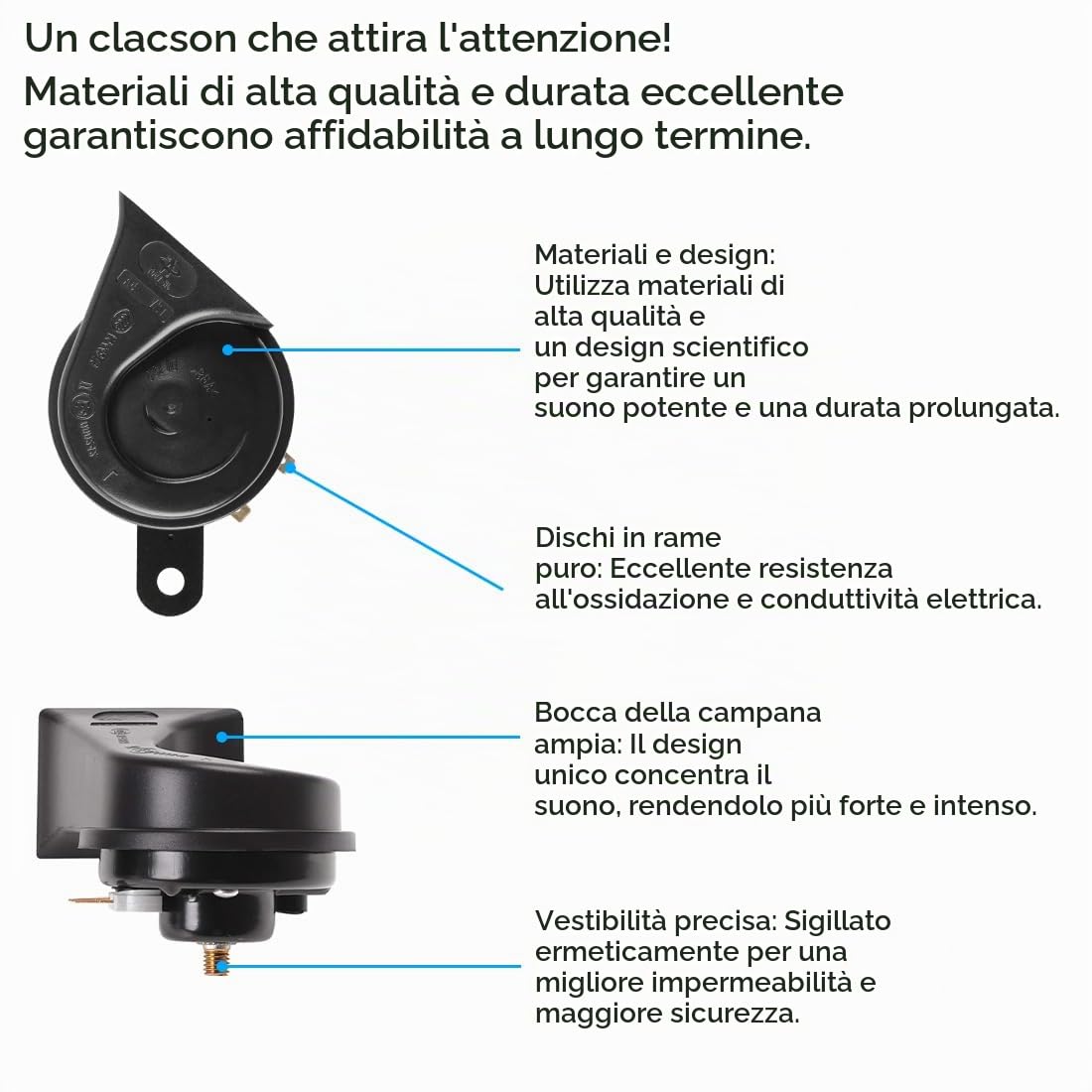 Evermotor Clacson Moto Auto 12V Tromba mucca E-Mark 12 Volt 500 Hz 118 db Nero Adatto per Suzuki Vespa Harley Kawasaki yamaha