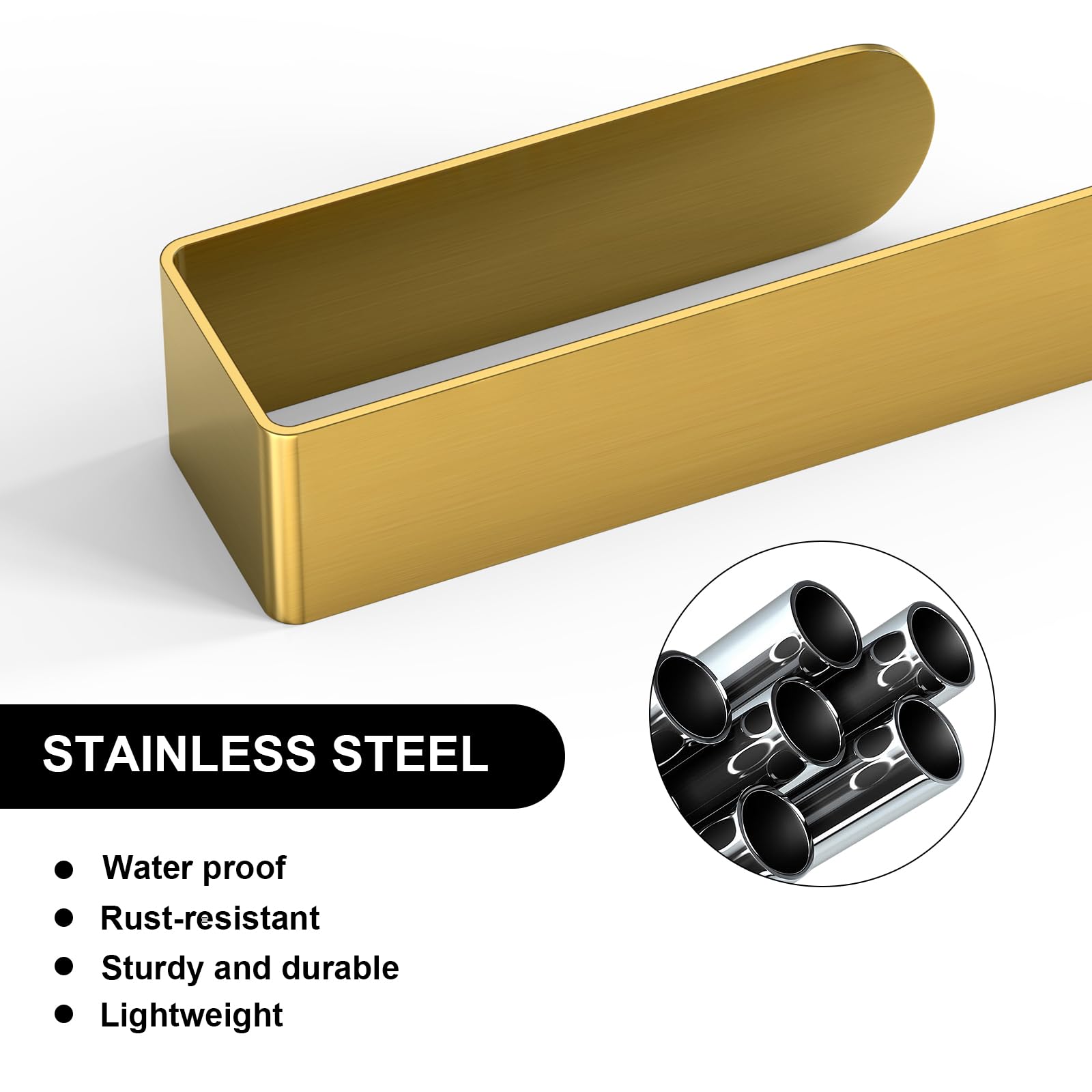 HUFEEOH Soporte adhesivo para toallas de mano, soporte para toallas de cocina, toallero de pared, soporte de toalla de baño de acero inoxidable para baño, hotel, cocina (dorado, 8 pulgadas (2 piezas)