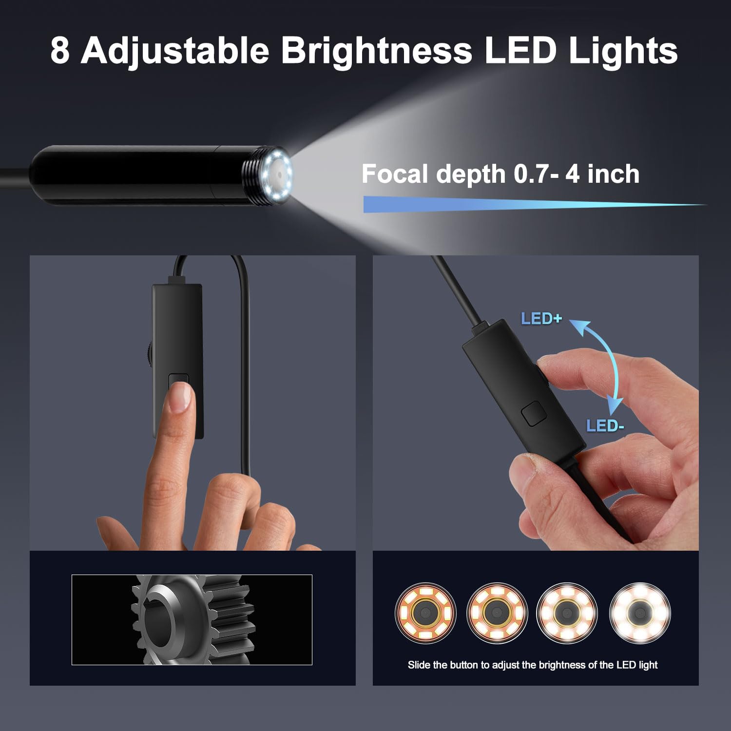 Kamera endoskopowa ze światłem, boroskop HD 1920P z 8+1 regulowanymi diodami LED, wodoodporność IP67, półsztywna kamera inspekcyjna do iPhone'a, iPada i telefonu z systemem Android (pojedyncza