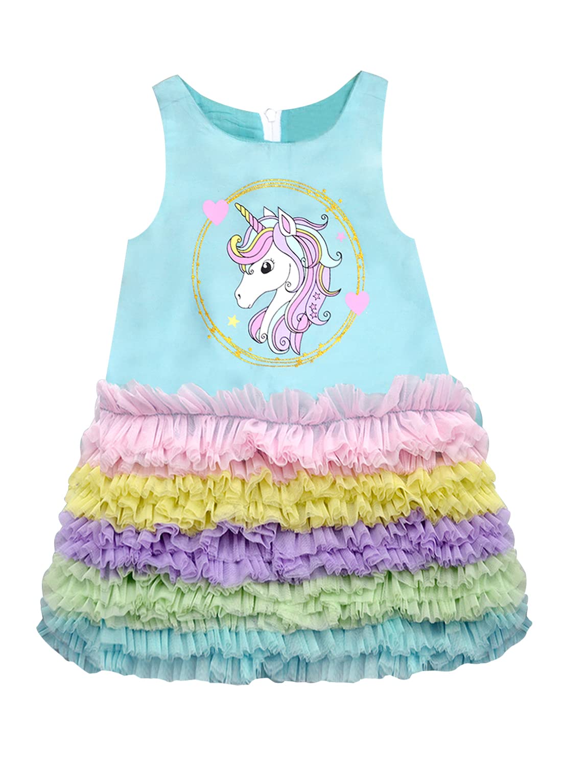 A.T.U.N. (ALL THINGS UBER NICE)Girl's Polyester A-Line above The Knee Unicorn Party Dress