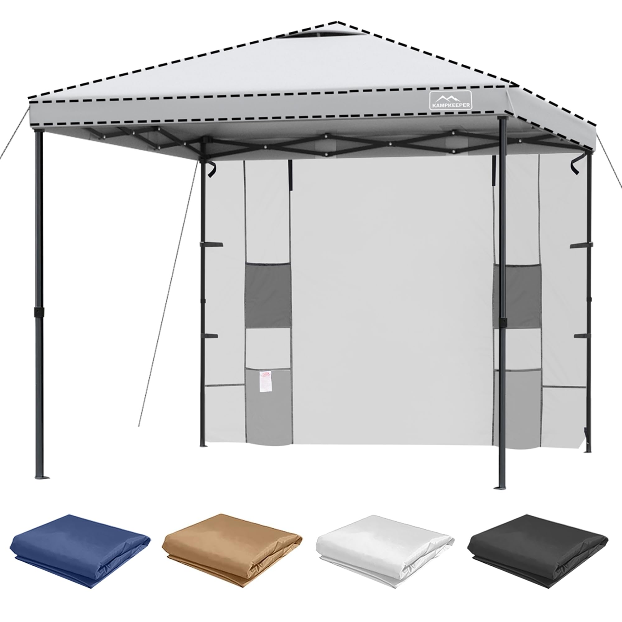 KAMPKEEPER Lot de 2 Parois Latérales 183 x 305 cm pour Tonnelle Pliante, Polyester 210D Imperméable UV 99%, avec 4 Poches, Montage Rapide, Compatible Barnum Pop Up à Pieds Droits