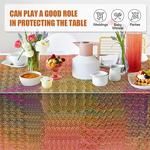 Image of 3 Pack Iridescent Tablecloth, 54 inch x 108 inch Birthday Party Table Cloths Iridescence Plastic Disposable Table Covers Iridescent Party Decorations, Birthday Decor Tablecloth for Buffet Table