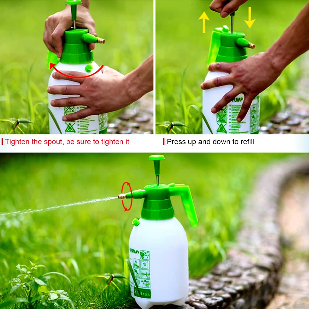 Pulverizador de presión de jardín, botella pulverizadora de agua de 2 litros, empuñadura portátil con una sola mano para uso general, lavado de limpieza con válvula de seguridad (verde)