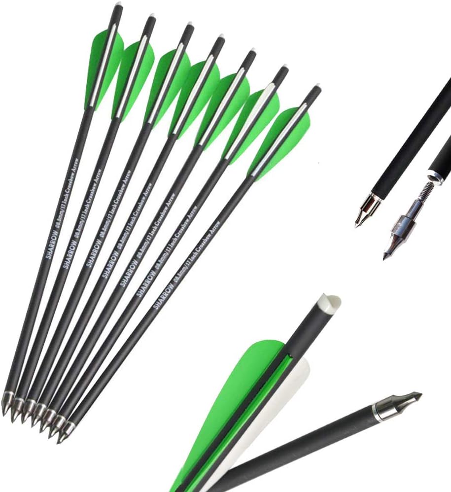AMEYXGS 16/17/18/20/22 Inch Crossbow Carbon Arrow Crossbow Bolts Arrows Competition Hunting with Replaceable Screw-in Arrow and Parablic Shape Feather 12 Pack