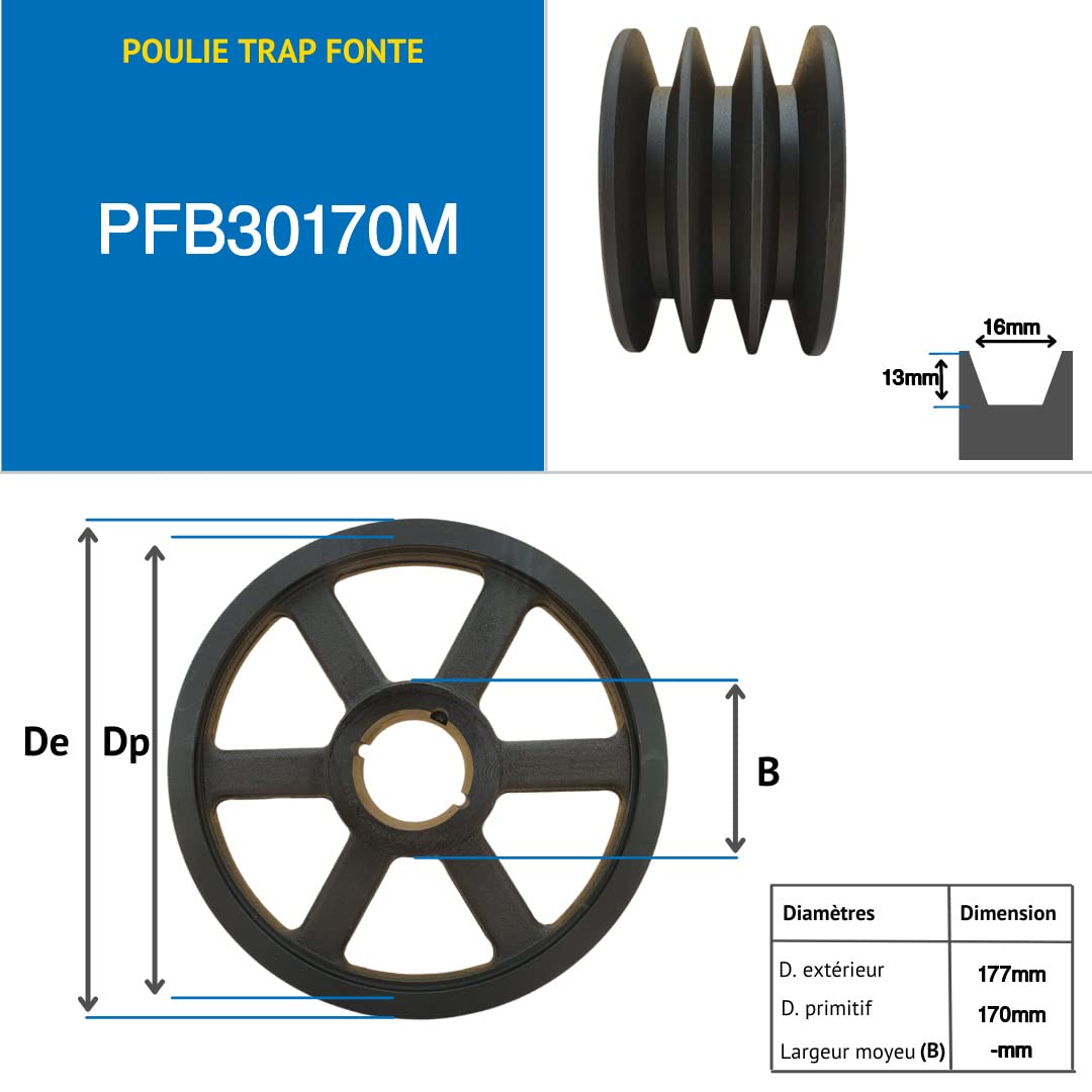CMW - Puleggia trapezoidale con mozzo smontabile - 2517 - Sezione SPB/B - 3 gole - Diametro primario : 170 mm
