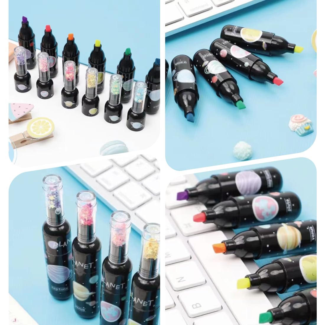 Surligneurs Mini Kawaii Pastel - Lot De Marqueurs Adorables Pour Papeterie - Design Bouteille De Vin