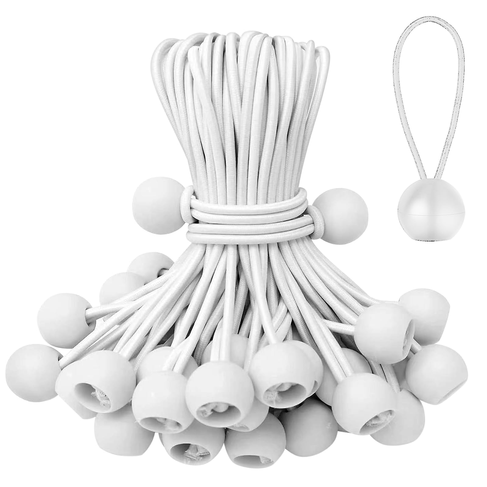 Obidodi Spanngummis mit Kugel 10 cm, 30 Stück Planenspanner, Robuste Gummispanner Zeltgummis für Campingzelten Banner Überdachungen Planen Zelt (Weiß)