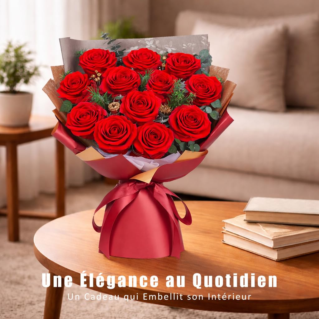 ADDWel Bouquet Rose Eternelle Cadeau Saint Valentin Femme - Bouquet de Fleurs Eternel Rose Éternelle Cadeau Anniversaire Femme Epouse Maman Copine pour St Valentin Noel Fete des Meres