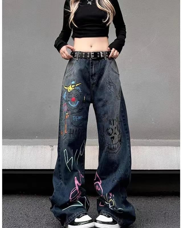 Unisex Graffiti Baggy Jeans Grunge Hiphop Streetwear Harajuku Y2k High Waist Denim Wide Trousers Aesthetic Pants Vintage - Image 6