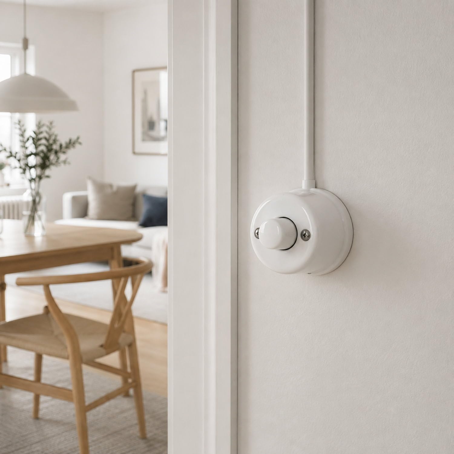 Dimmer girevole a LED in porcellana retrò, All-in-One, serie QR1, bianco | Vera porcellana con dimmer LED universale