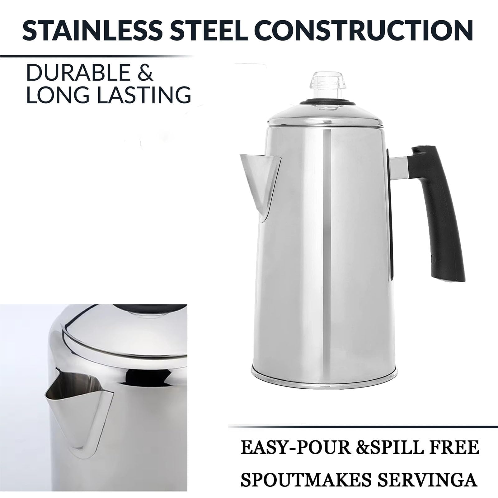 KFO Stainless Steel Stovetop Coffee Percolator, 52-oz （1.5L