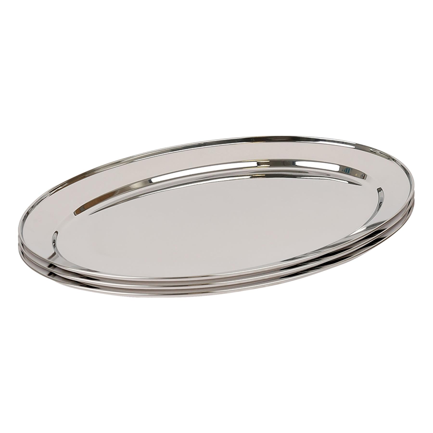 Argon Tableware 50 x 35cm Serving Platters - 3 Pack - Stainless Steel Chrome Dinner Tray Oval Plate Large Appetizer Serving Dishes for Party, Events, Table Service, Snack Platters