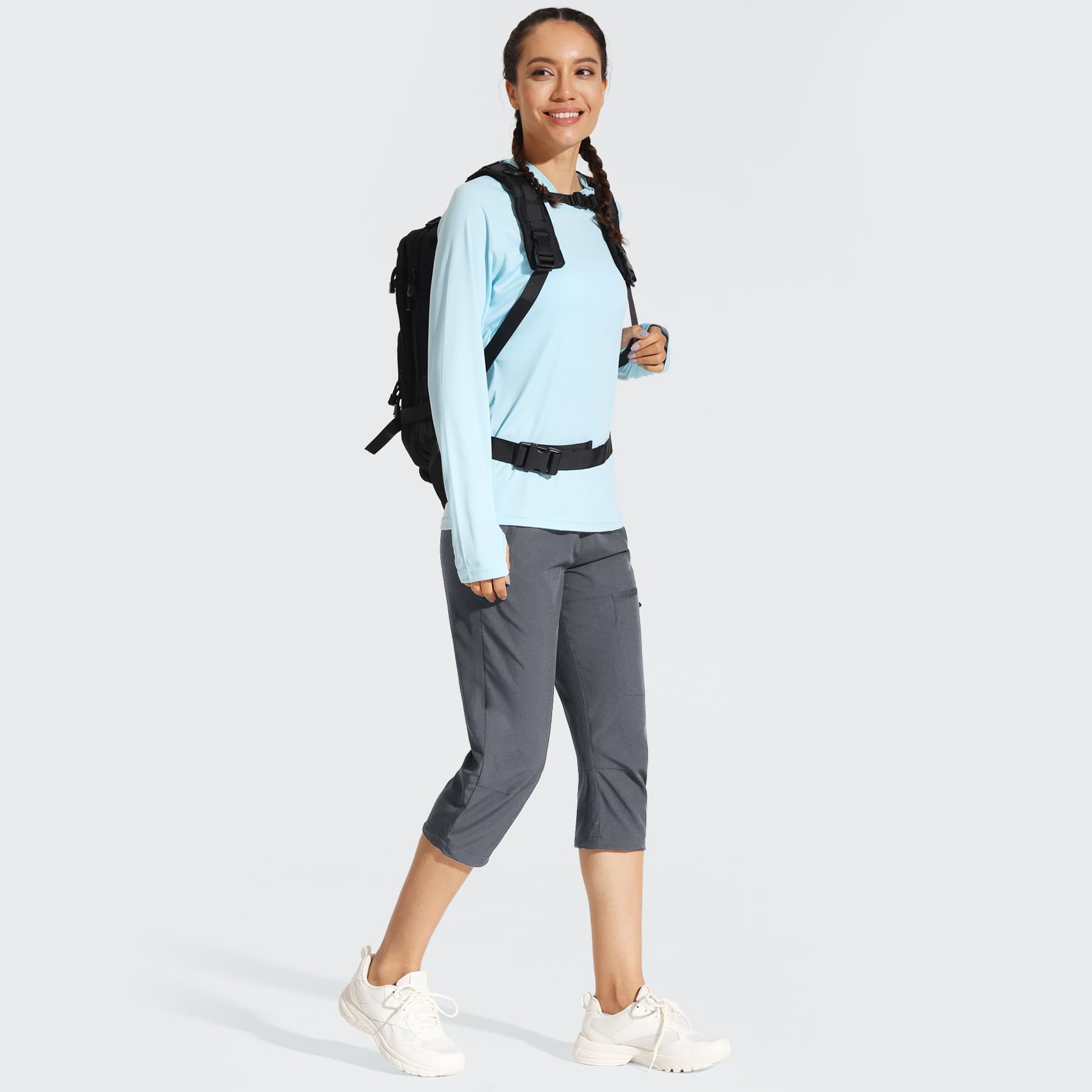 MOCOLY Pantalones Trekking Mujer Pantalón de Senderismo Acampar Pantalon Montaña Cargo Protección UV Exteriores con Bolsillos de Utilidad Cremallera