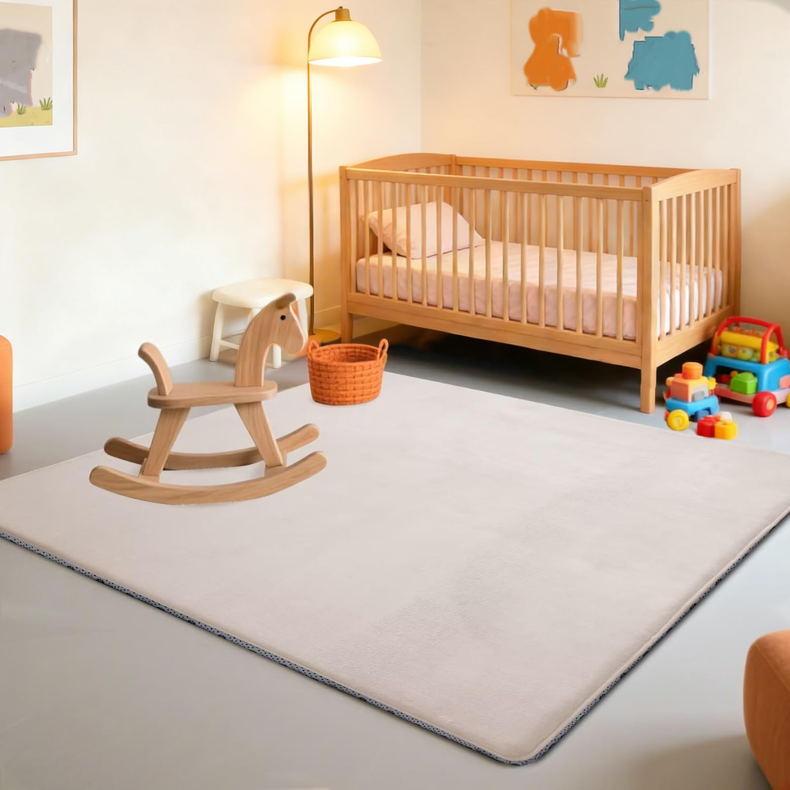 Tapis d'éveil et de Jeux Epais de 2.5cm, Beb Tapis pour Bébé Conception Antidérapante 150 x 180 cm Crème Tatami Tapis pour la Chambre Bebe, Chambre d'enfants pour Filles et Garçons