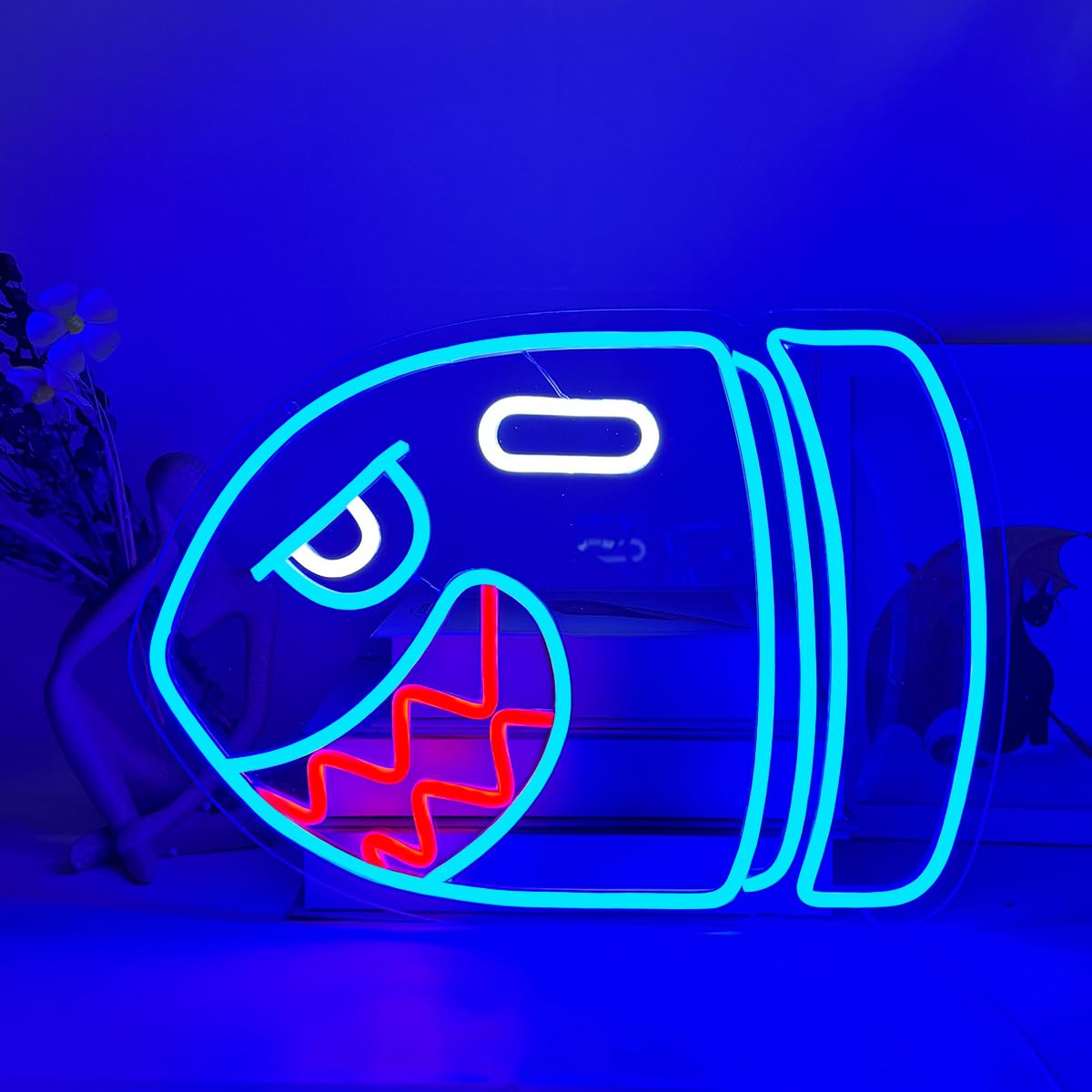 YUEYYNS Hai Neon Schild,Haibombe förmige Neonlicht Gamer Neon für Game Zone Gaming Zimmer Dekor Gaming Zubehör Deko Geschenke für Junge Zimmer Dekor