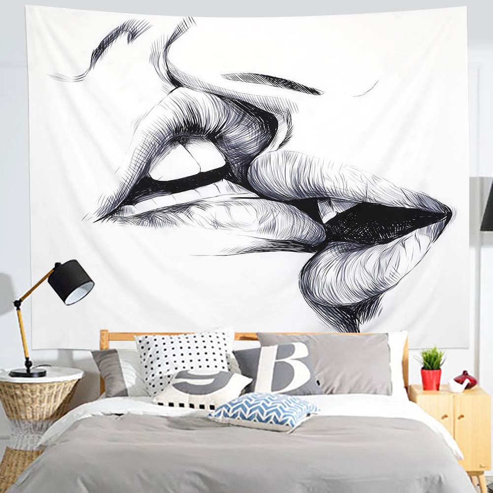 Alynsehom Tapestry Kissing Lovers Tapestry Wall Hanging Abstract Sketch Art Romantic Men or Women Kissing Tapestries Hippie Bedroom Living Room Dorm Decoration Blanket (Kissing lovers, L:58"x 79")