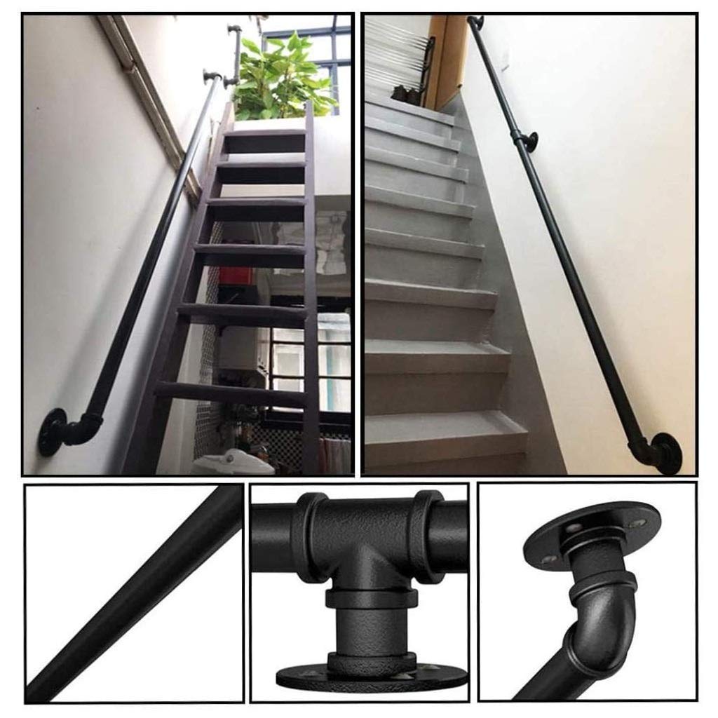 Corrimano Industriale per Scale Scale per Interni Esterni - Scale Ringhiere Corrimano per Disabili Anziani - Guardrail per Portico Terrazza Terrazza Balcone - Metallo Nero Ferro Ba