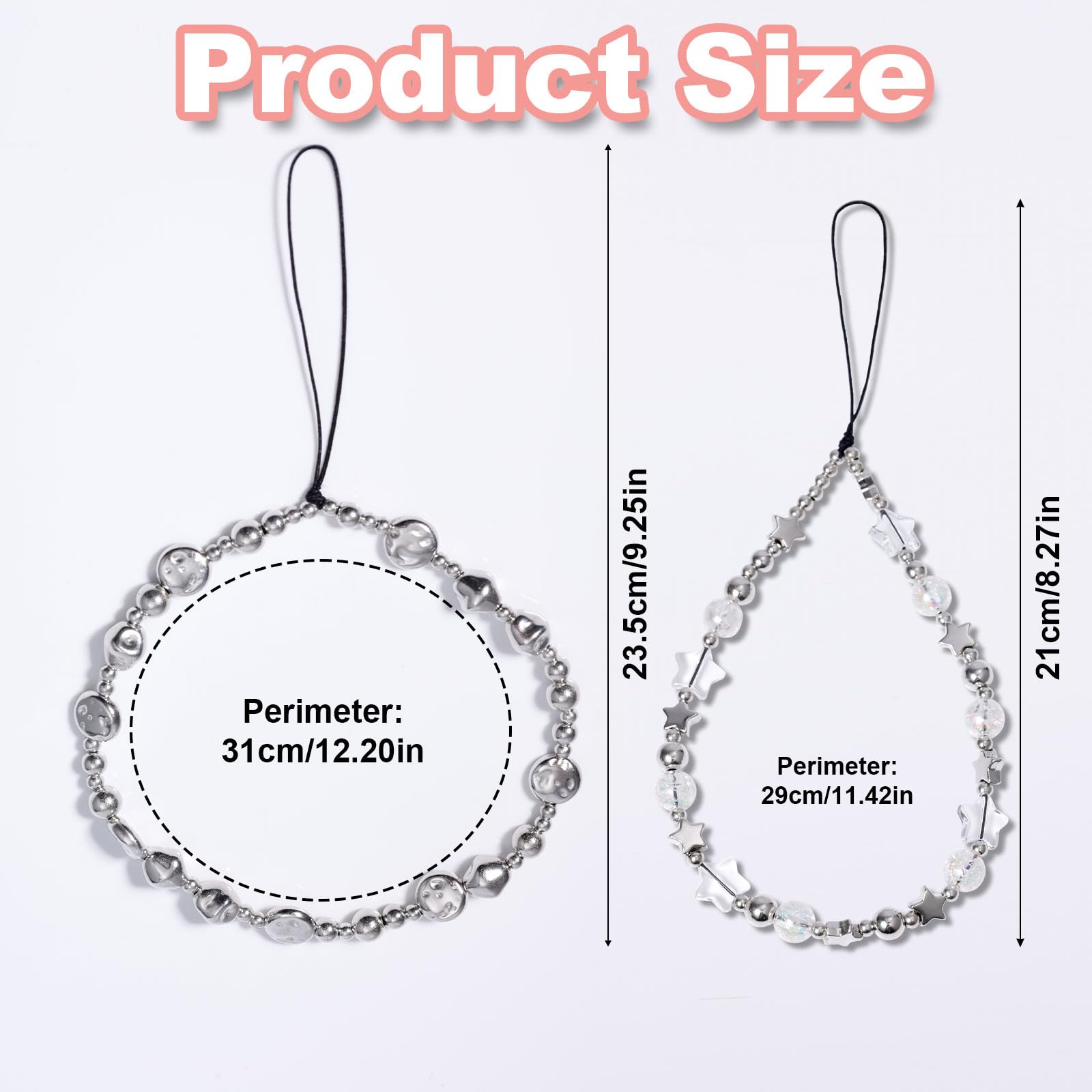 Mikovivi 2 Pcs Beaded Mobile Phone Chain, Beaded Phone Lanyard Wrist Strap Phone Lanyard Bracelet Cute Wrist Strap Phone Charm for Women Phone Keychain Charm