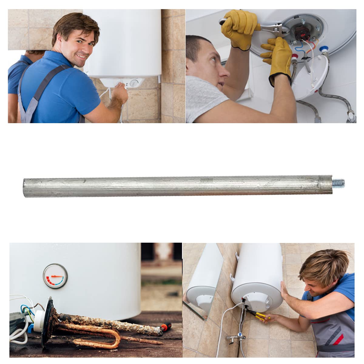 GOLDMAN SERVICE 1 anode magnésium 22 x 350 mm pour thermos électrique + 1 adaptateur pour différents filetages M8 à M6. anode de chauffe-eau compatible avec les toutes les grandes marques. (1)