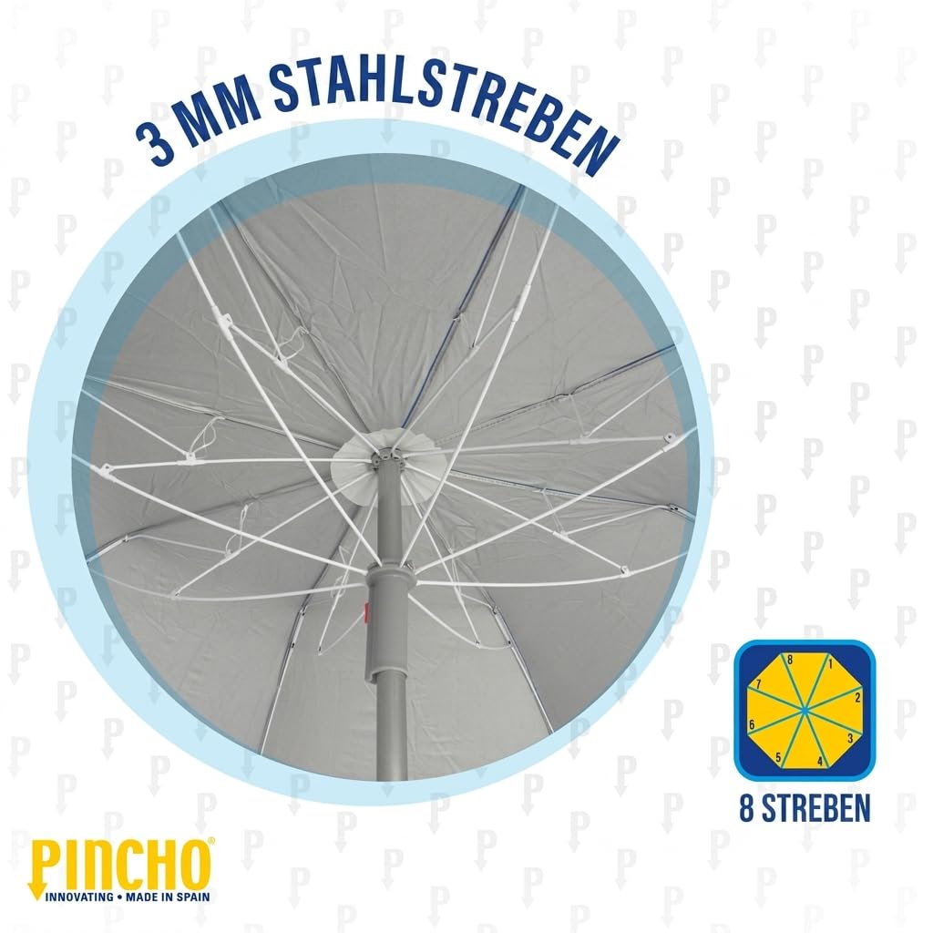 PINCHO Sonnenschirm Strand Windfest Stabil 180 cm - Strandschirm, Sonnenschirm Klein mit UV Schutz 50, Transporttasche, Klappbar, Tragbar - 160 cm Ø, Stahlrohr 22/25 mm, 35 km/h, Grün