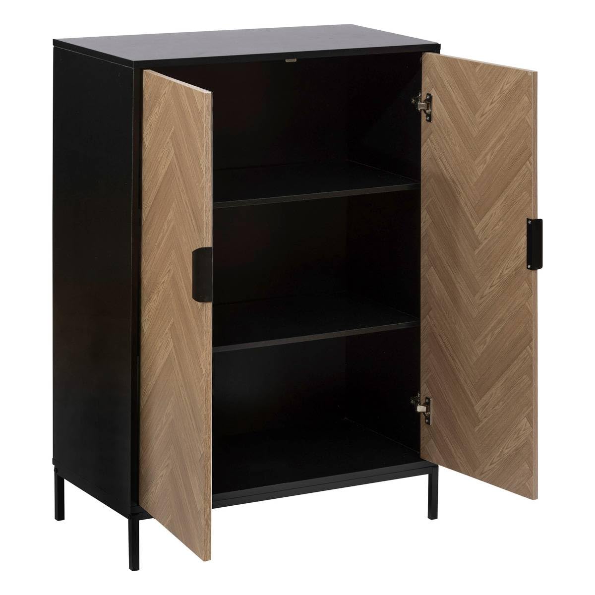 5 five simply smart 5five - Meuble de Rangement Chevrons Effet Bois et Noir, 2 Portes, H 110 x L 80 cm - Buffet pour Salon, Chambre, Entrée
