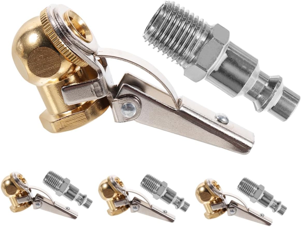 GANAZONO Locking Tire Inflator Air Chuck 1/4" Npt Quick Connect Adapter 2 Sets with Clip-on Nozzle for Vehicle Tire Inflation Compressor Accessories